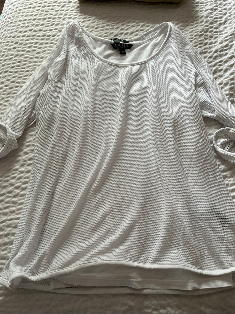 Lauren Ralph Lauren White Mesh over tank Layering Top Medium